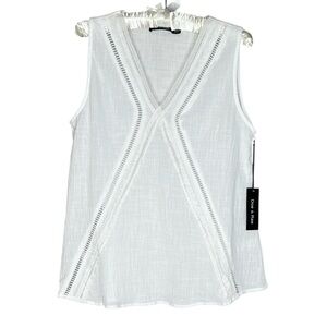 NWT Doe & Rae Cross Lace Textured Cotton Top M Boho Beachy Coastal Lagenlook